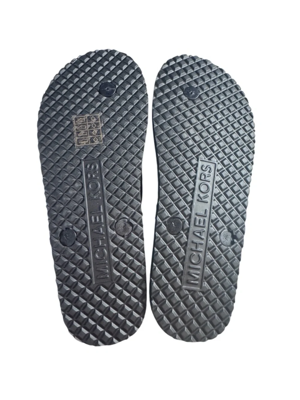 Michael Kors Black Strap Flip Flops with White & Black Leopard Print, Sz - Picture 3 of 3